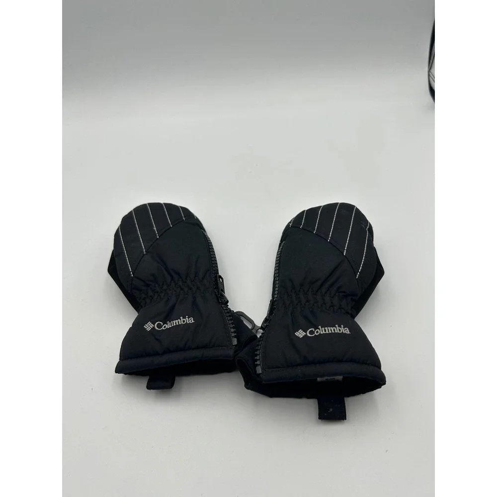 Columbia Youth O/S Black Insulated Winter Mittens Side Zip Fleece Lined